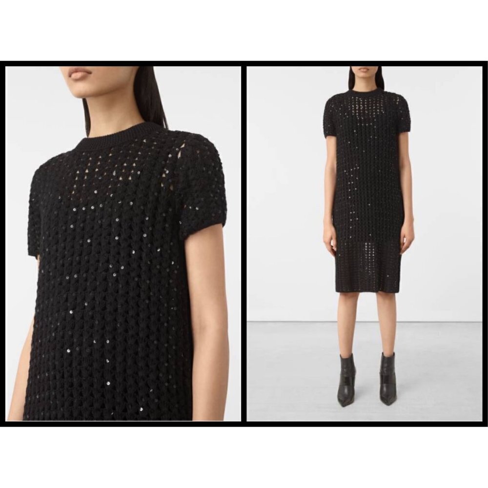 Allsaints Alyse Jumper Dress ~ Black Crochet